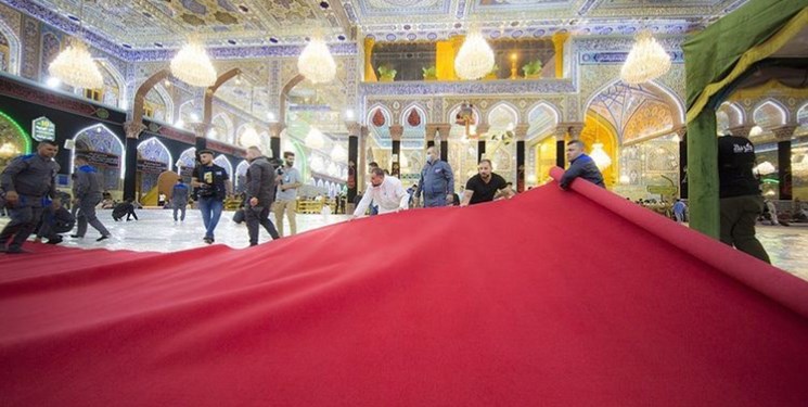 کفپوش قرمز در حرم امام حسین(ع) گسترده شد+عکس و فیلم