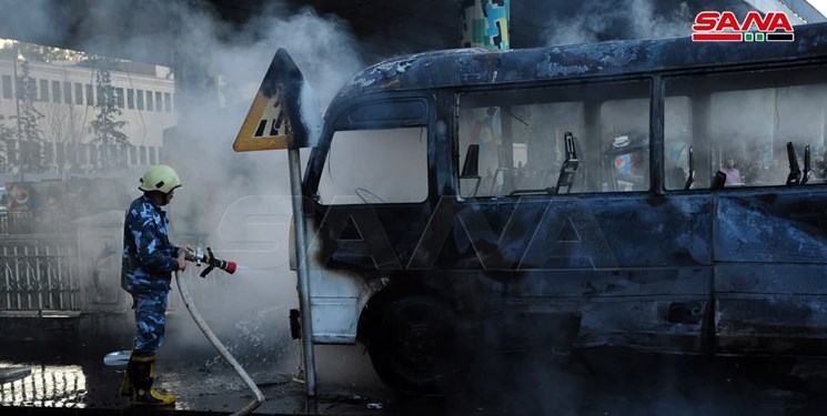 ۱۳ کشته در انفجار در مسیر یک اتوبوس در دمشق +تصاویر