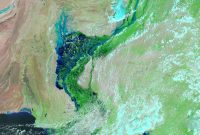 بارش های سیل آسا در پاکستان دریاچه غول آسا تشکیل داد