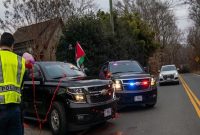 حامیان فلسطین  جلوی خانه وزیر خارجه آمریکا تجمع کردند